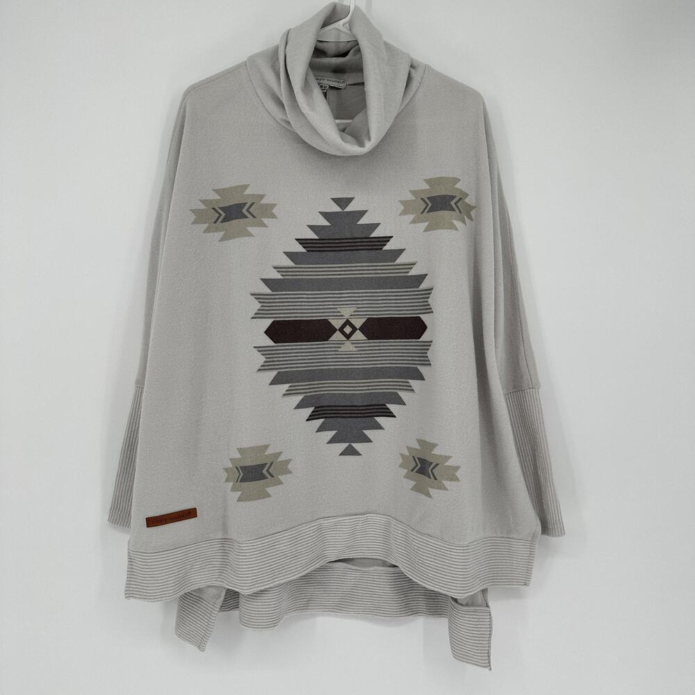 Simply Southern Sweater Poncho Womens One Size Gray Knit Cowl Neck Aztec Print